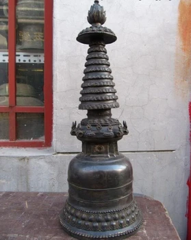 

USPS to USA S2834 18" Tibet Buddhism old Bronze Copper made cenobian pagoda tower