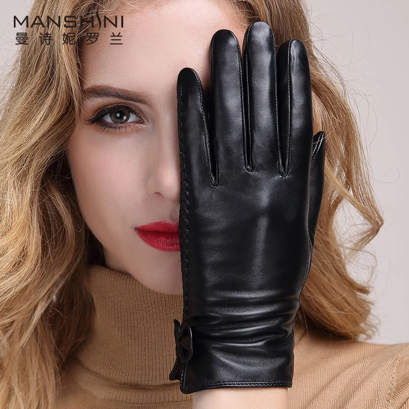 Winter Sheepskin Gloves women's genuine leather gloves thicken warm touchscreen gloves women's telefingers gloves MLZ010