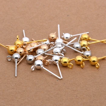 

20pcs Stainless Steel Gold/Silver/Rhodium Ball Stud Earring Pins Band Loop Ear Base 3/4/5mm for Earrings DIY Jewelry Making