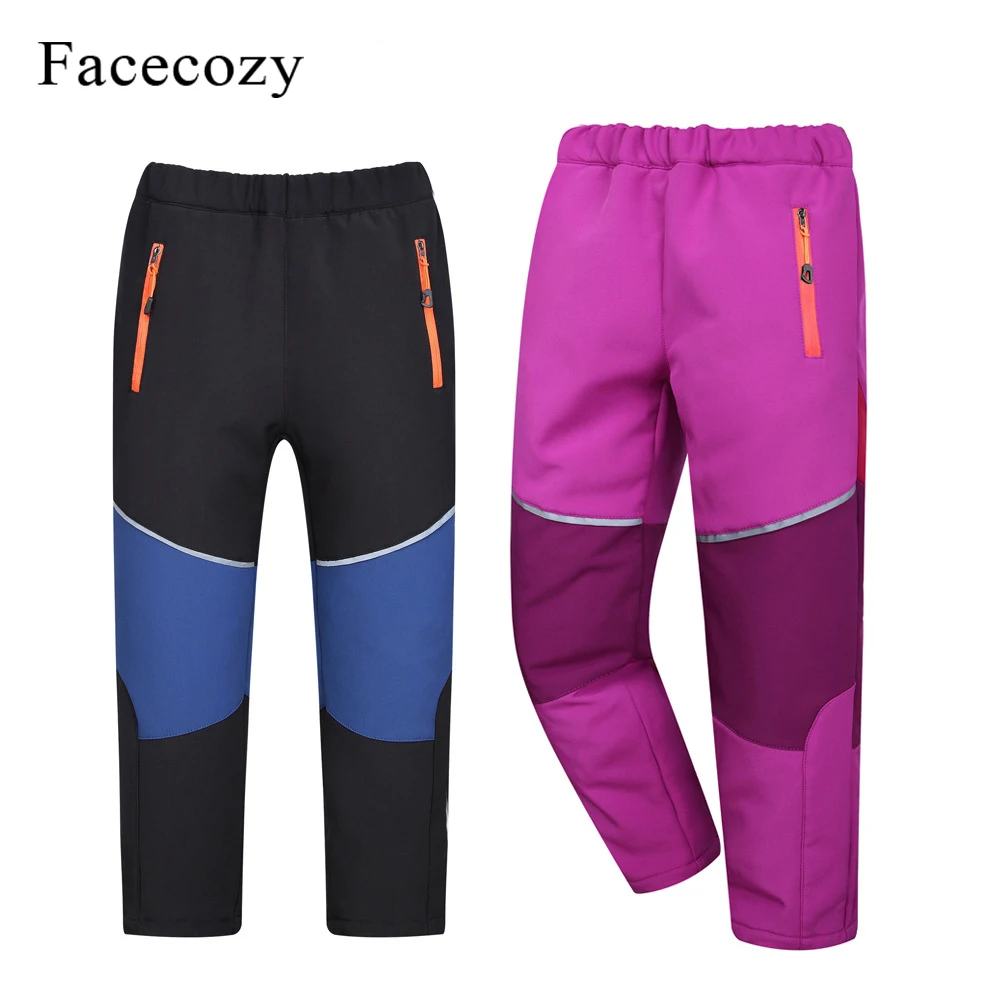 Детские лыжные штаны Facecozy непромокаемые теплые флисовые брюки для мальчиков и