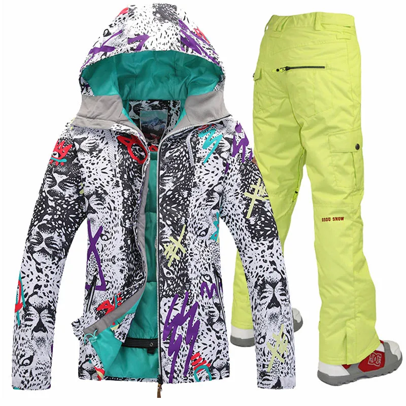 Женский лыжный костюм, набор, Женская лыжная куртка/брюки/костюмы, зимний, для улицы, водонепроницаемый, дышащий, для катания на лыжах, сноуборде, комплект - Цвет: yellow pants