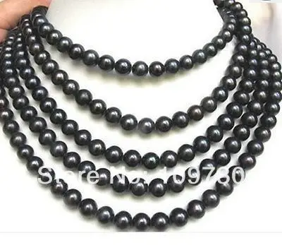 

Jewelry 002492 long 100" 9-10mm Tahitian black PEARL NECKLACE+ free earring 14KGP clasp