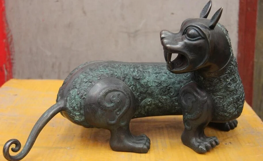 

R0717 Details about China Palace Pure Copper Bronze Feng Shui Evil Beast Unicorn Foo Dog Lion Statue B0403