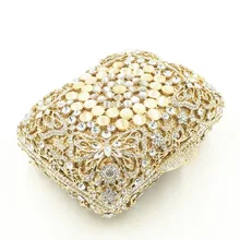 Выдалбливают Цветок для женщин золото хрусталь алмаз клатч вечерние сумки металлическая коробка Minaudiere Свадебная вечеринка Алмаз сумочка и кошелек