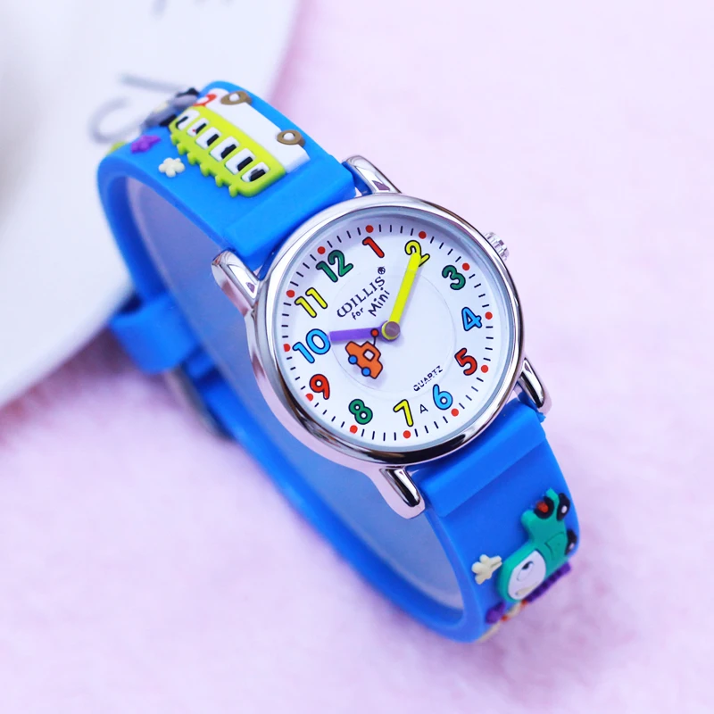 

2018 new hot seller children boys 3D cartoon silicone quartz clock kids students cool truck school bus electronic wrist watches