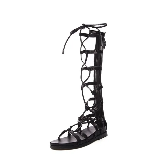 

Leather new strap high cool shoes fashion simple long tube open-toed Rome was thin female sandals.