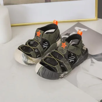 

New Style Children Shoes Boys Fashion Cut-outs Sandals Kids Canvas Sandals Breathable Rubber Flats Shoes size 21-30