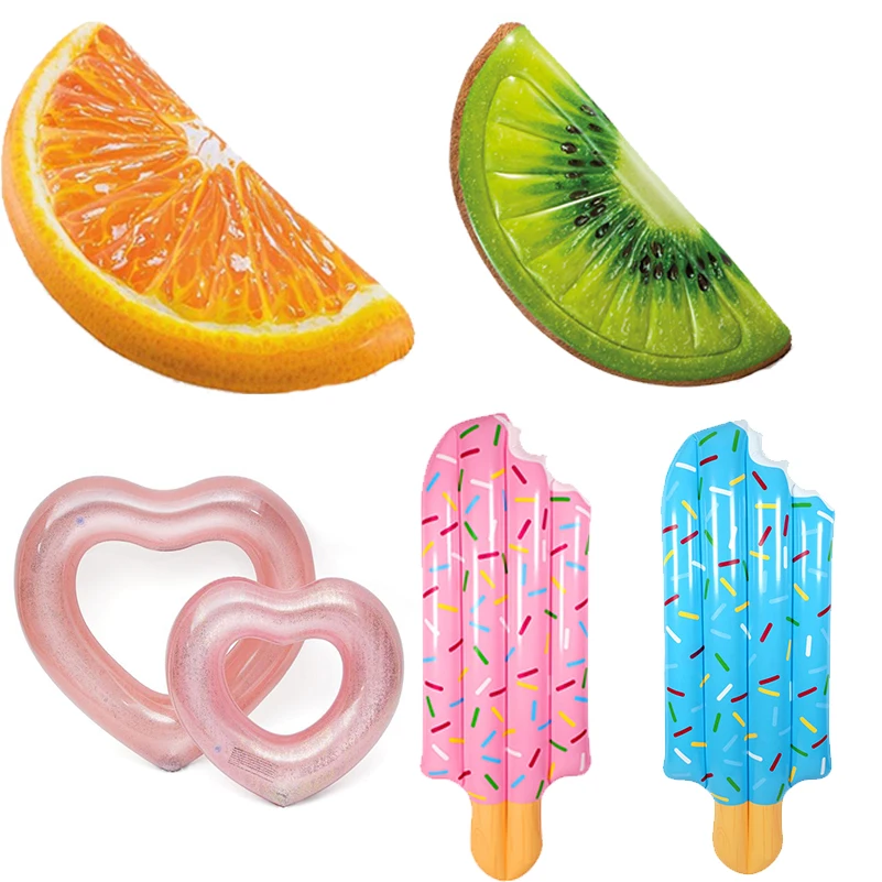 

Kiwi Orange Popsicle Rose Pink Sequin Glitter Hear lover Pool float Swim Ring Circle Raft for Beach Fun Water Party Toy INS boia