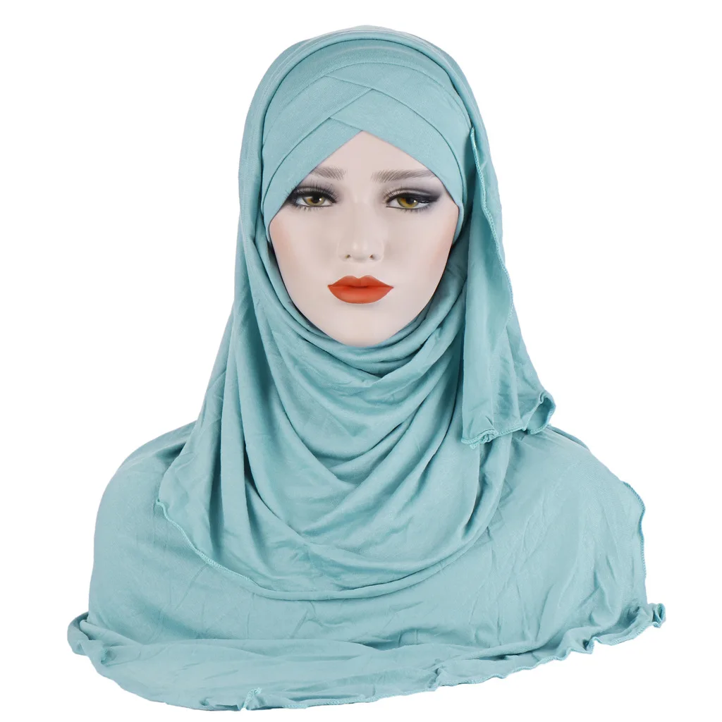 Аксессуары для волос женский хиджаб головной платок тюрбан шапка женская хлопковая чистый цвет лоб крест головной платок шляпа воротник