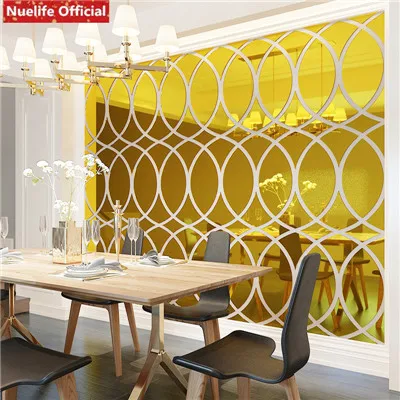 Большие Акриловые зеркальные наклейки с овальным рисунком для офиса, гостиной, столовой, спальни, телевизора, фонового декора стен, настенные наклейки - Цвет: Золотой