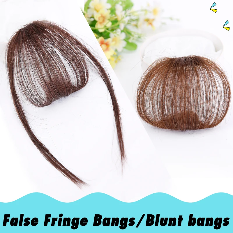 AOSIWIG Fake Long Blunt Bangs Hair Extension Synthetic False Hair piece Natural Fake Hair Bangs for Women High Temperature Fiber