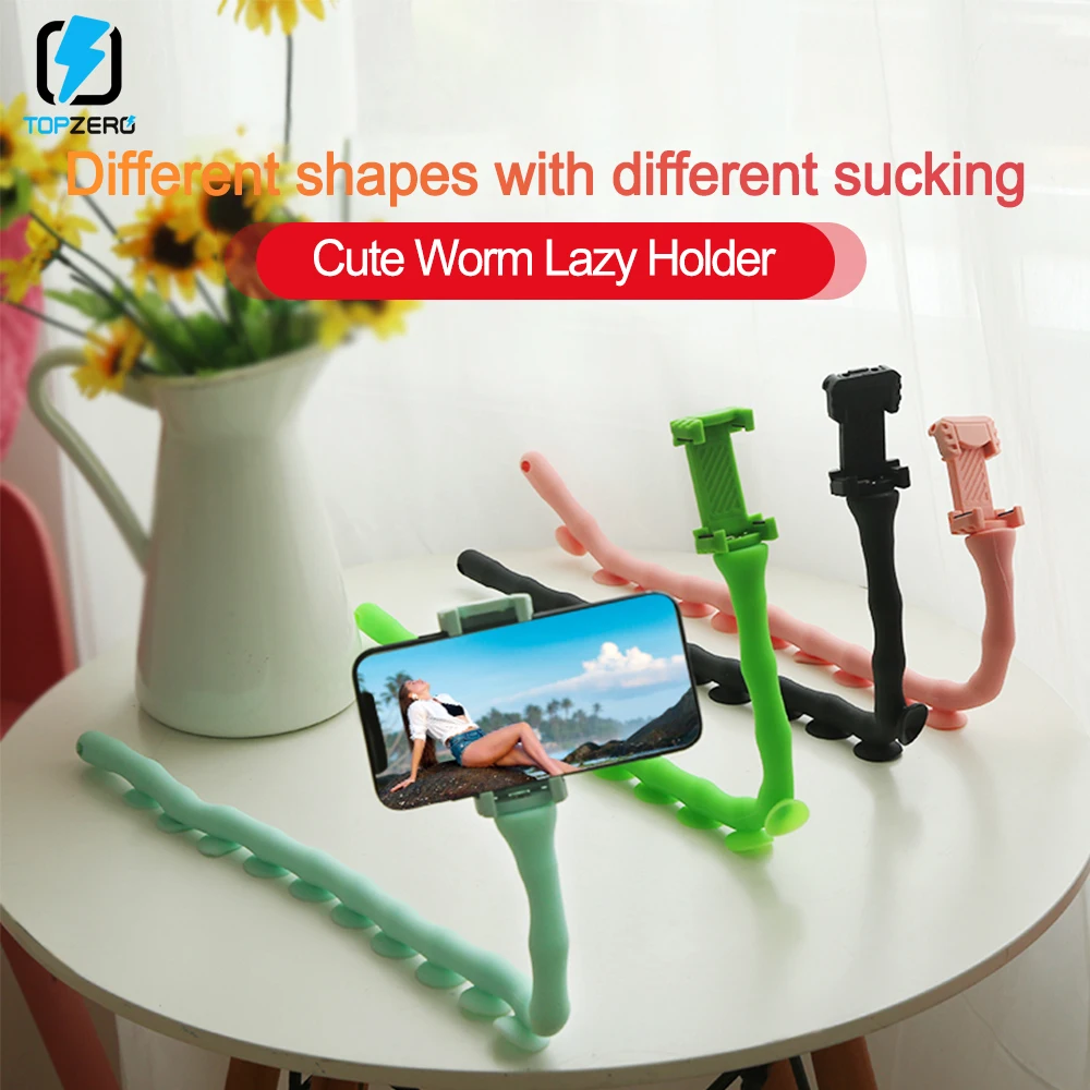 

Flexible Cute Worm Lazy Holder Strong Adsorption Car Phone Holder Support Wall Desktop Bicycle Window Bracket With Selfie Device