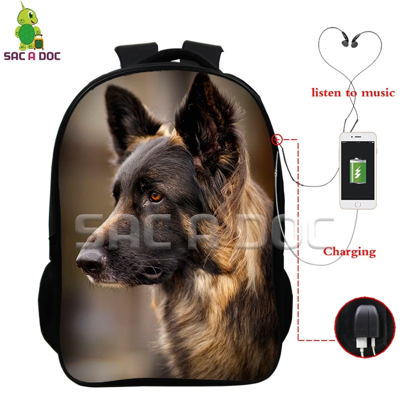 

Animal 3D German Shepherd Dog/Horse Backpack USB Charging Headphone Jack School Bags for Teenagers Multifunction Travel Rucksack