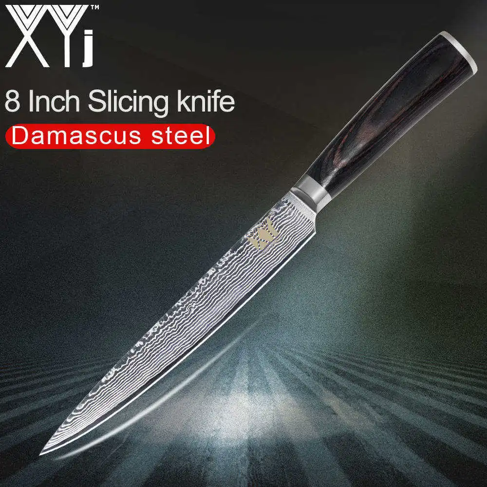 XYj Damascus Kitchen Knives VG10 Damascus Steel Japanese Kitchen Knife Slicing Chopping Santoku*2 Utility*2 Fruit Chef Knife
