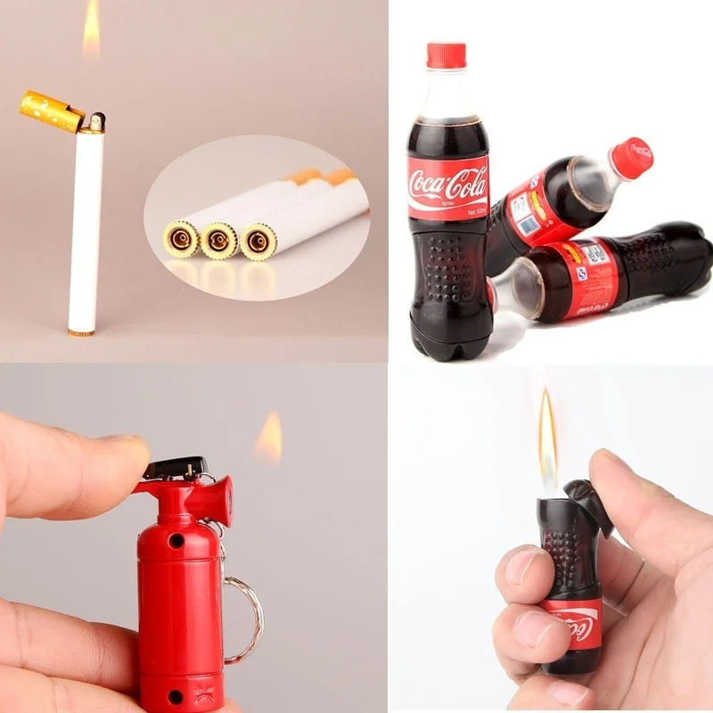 

Creative Refillable Butane Gas Cigarette Lighters Coke Bottle/Cigarette/Extinguisher Shape Novelty Lighter Smoking Accessories