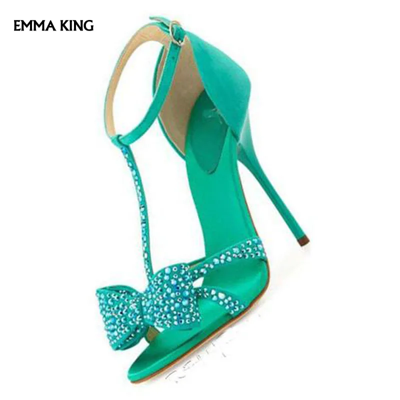 

NEW Diamond Bowknot Stiletto Heel Peep-toe Ankle Strap Sandals Women Elegant High Heels Party Dress Shoes Woman Free Shipping