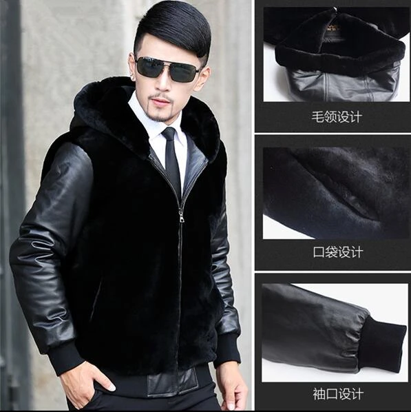 Men Coats Casual Solid Turndown Winter Thicken Cool Zipper Patchwork Jacket  