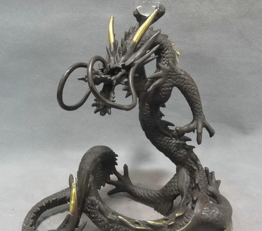 10 &quotКитайский Чистая Бронзовый Украшения Статуи Животных Год Зодиака Fly Dragon Ball |
