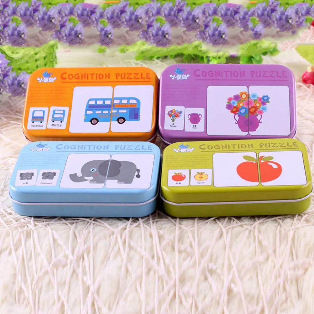 Baby montessori Learning Cognitive Card With Iron Box Kids English Word Pocket Learn Tool Educativos Tools Table Game Puzzle