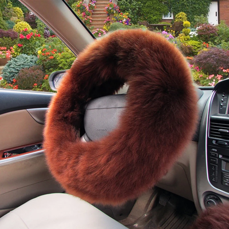 

3Pcs/Set Pink Warm Plush Wool Steering Wheel Cover Furry Fluffy Car Accessory