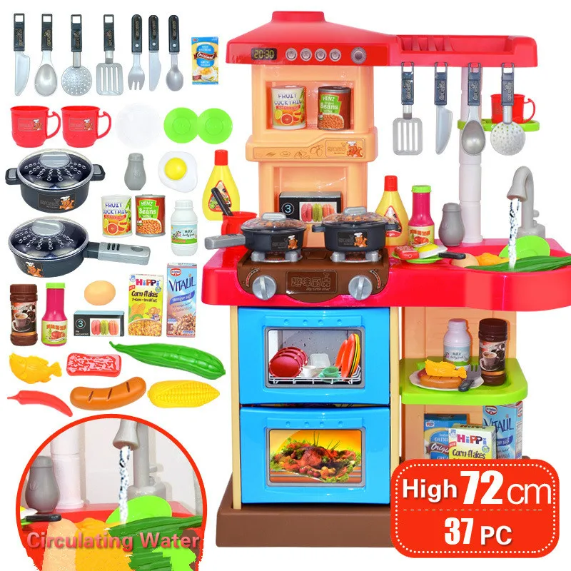 Детский Большой кухонный стол для приготовления пищи, игровой домик, игрушечный светильник, музыкальная посуда, Настольная циркуляционная игрушка для моделирования воды, подарок на праздник - Цвет: Белый