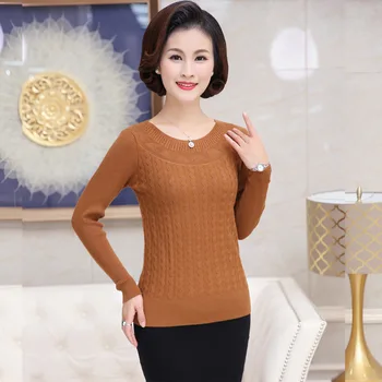 

NIFULLAN New Middle Aged Women's Fall Winter Clothes Bottoming Shirt Round Neck Sweater Pullover Mother Knitted Jumper Plus Size