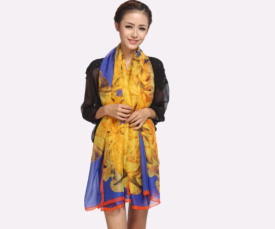 2015wholesale female large silk scarf cheap fashion brand floral silk shawls scarves wraps ...