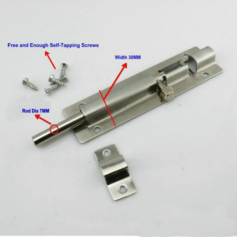 

Wholesale 10PCS 5Inch=125MM Long (30MM Width, 7MM Rod Dia) Stainless Steel 304 Door Bolt, Door Drop Bolt, Security Latch