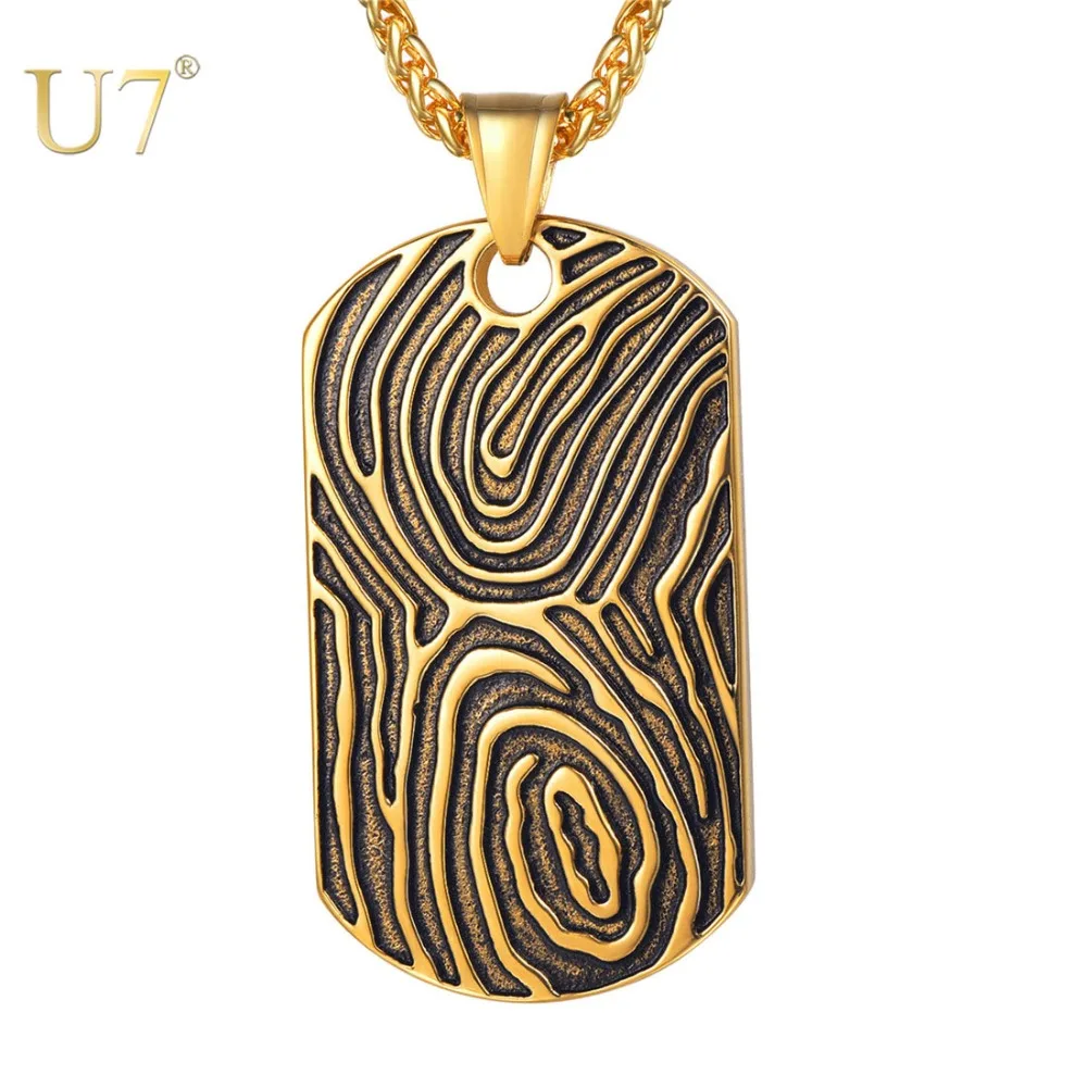 

U7 Stainless Steel Unique Enamel Fingerprint Necklace Punk Statement Long Choker Pendant Necklaces Men Jewelry Accessories P1203