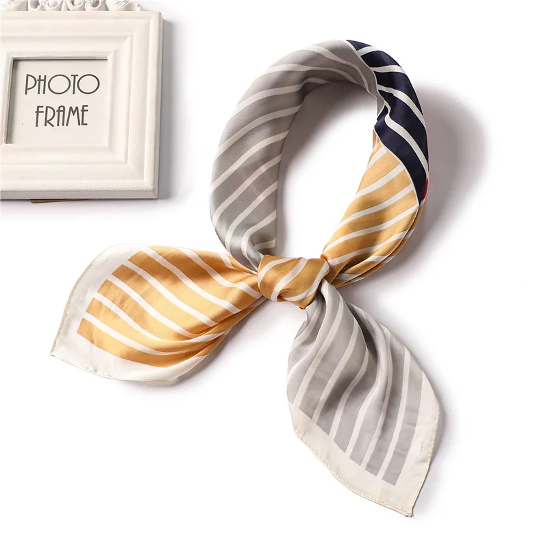 

Stripped print silk scarf square women small size shawl wrap foulard tie band ribbon neck kerchief bandana