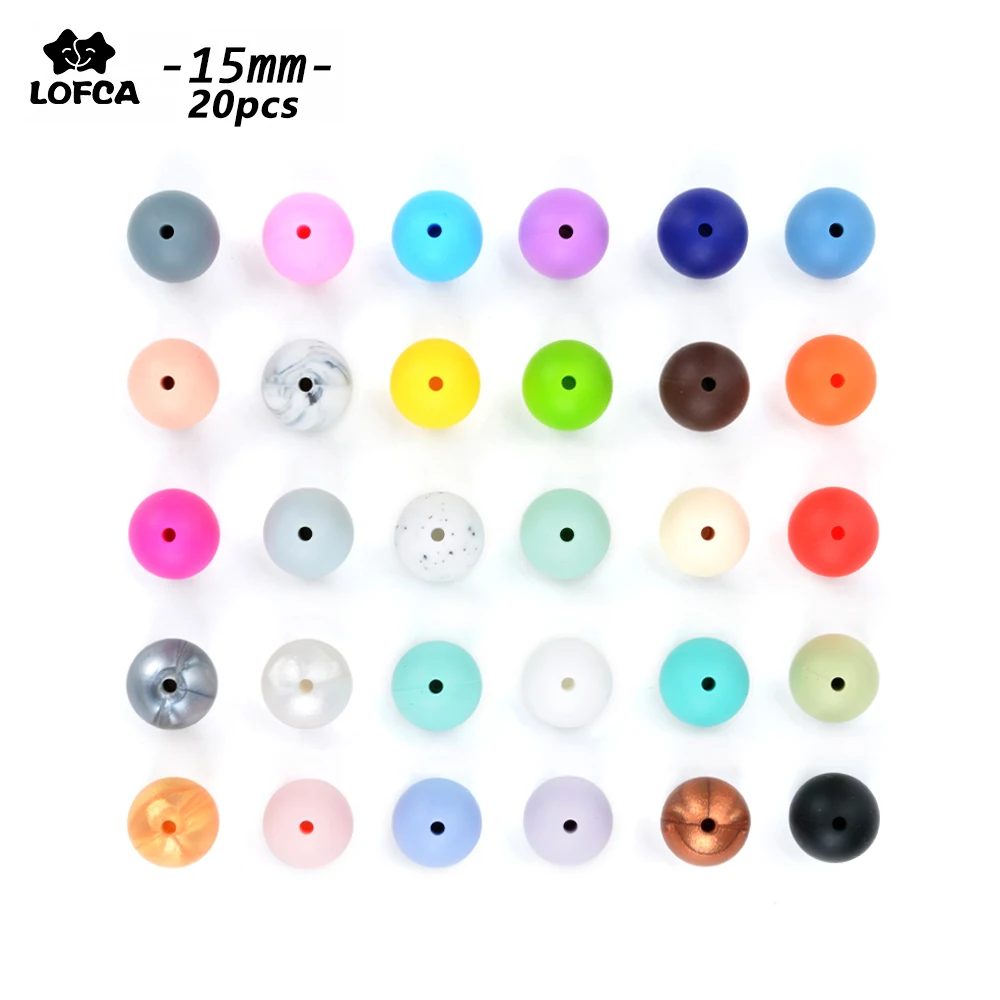 

LOFCA 15mm 20pcs/lot Silicone Loose Beads Safe Teether Round Baby Teething Beads DIY Chewable Colorful Teething For Infant