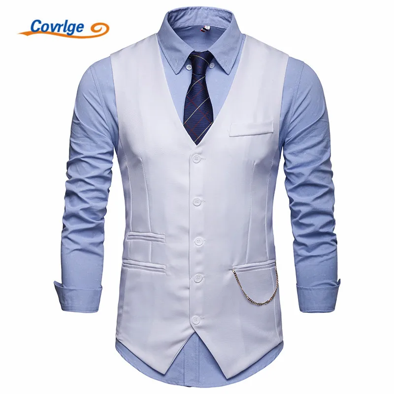 

Covrlge Men Slim Suit Vests Male Single Breasted Notched Collar Business Casual Vest Men Party Wedding Waistcoat MWX039