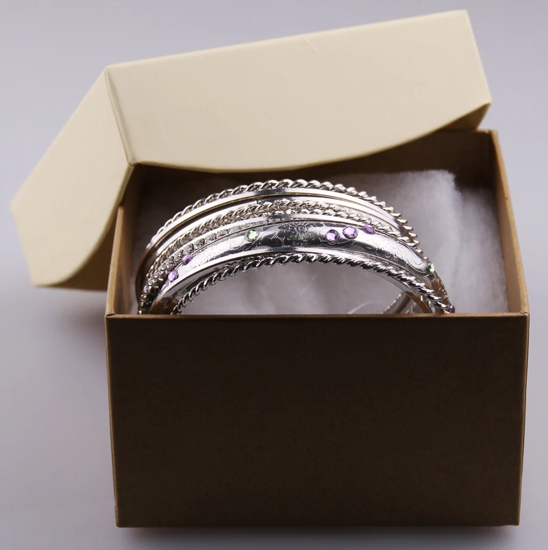 Горячее предложение! Распродажа! Подарочный набор родий металлический набор браслетов с подарочной коробкой упаковка со спецификациями для женщин праздничные кристальные браслеты