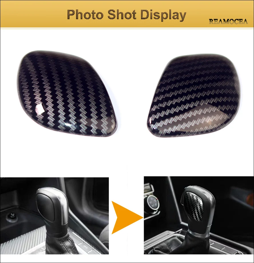 Reamocea 2Pcs Carbon Fiber Gear Shift Knob Gear Head Protection Cover Sticker For VW Golf 7 GTI MK7 2013 2014 2015 2016 - 2018 (9)