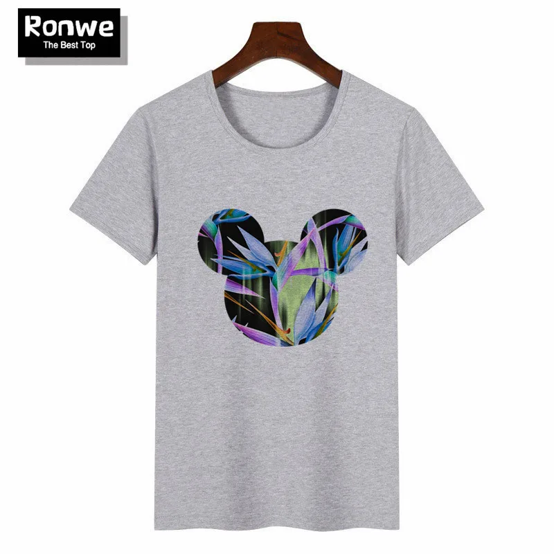 P1004-7grey Женская одежда футболка Femme Harajuku футболка цветы Мышь принтовые тройники уличная топы в Корейском стиле Kawaii Camiseta Mujer - Цвет: P1004-7grey