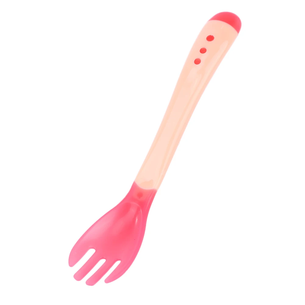 Pink Fork Детская миска для кормления детей, ложка с измерением температуры, вилка для кормления ребенка, чаша всасывания, безопасная чашка для кормления детей - Цвет: Pink Fork