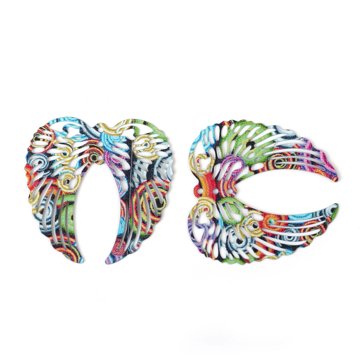 

Iron Based Alloy Enamel Painting Pendants Wing Green Multicolor Filigree 40mm(1 5/8") x 40mm(1 5/8"), 5 PCs