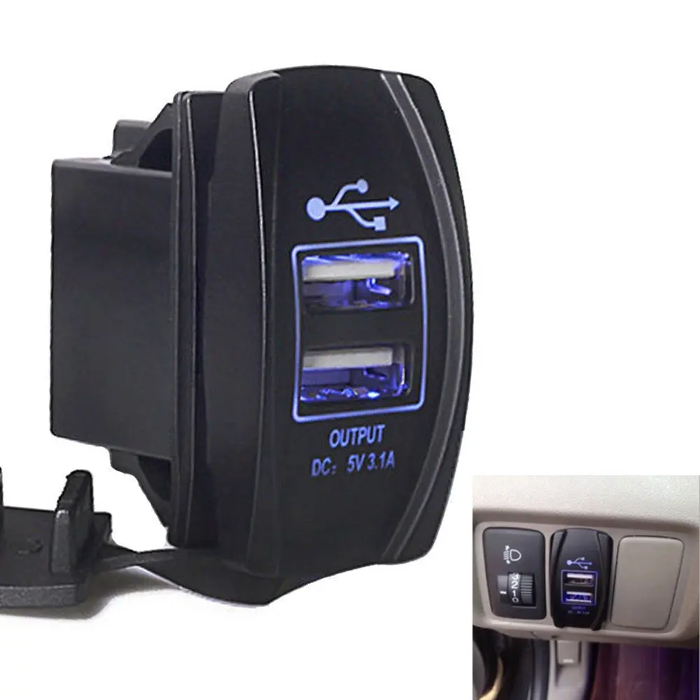 

Dual USB Power Charger Carling ARB Rocker Switch LED Light Car Boat 12V 24V 3.1A 88 XR657