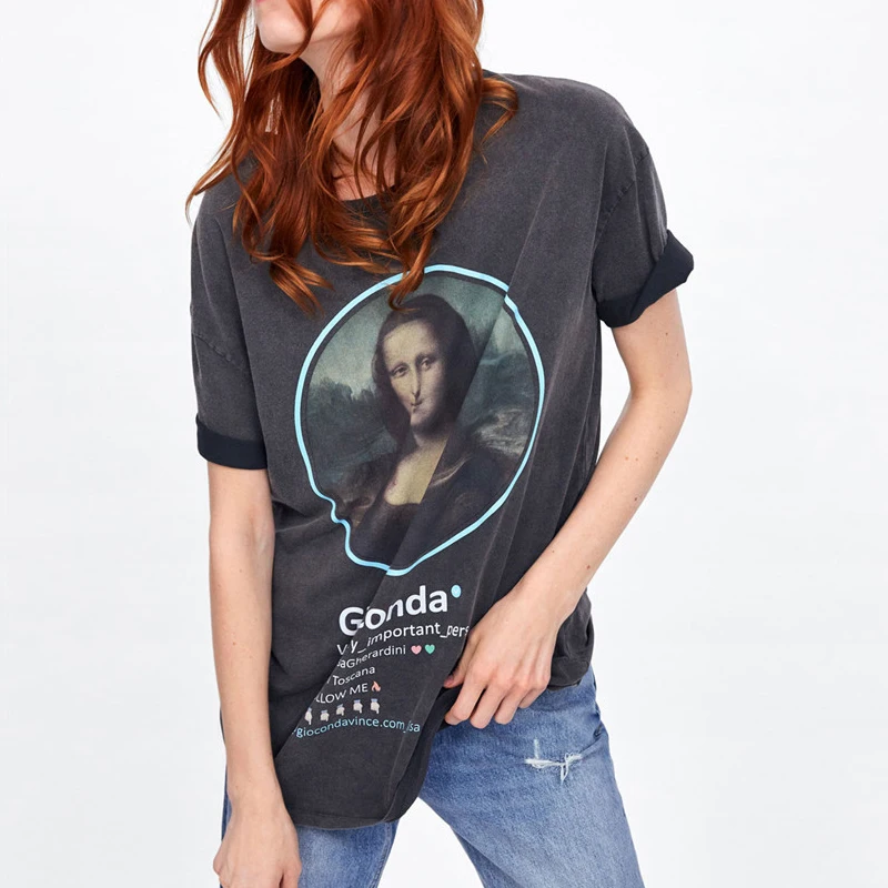 

Mona Lisa Pattern Tshirt Rock n roll Top Printed tShirts O-Neck Short Sleeves Summer T-Shirt Women Tops and Shirts Pullover 2019