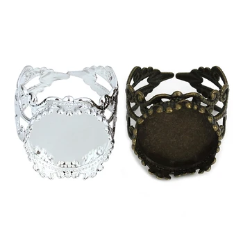 

10pcs Copper Crown Ring Base 15mm Flower Adjustable Ring Setting Silver/Antique Bronze Plate Blank Cabochon Settings Cameo K0006