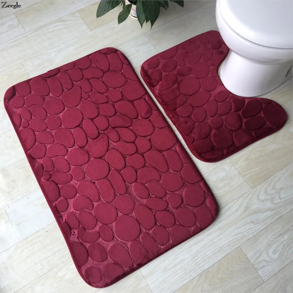 Zeegle 3D Embossed Bathroom Mat Set Bathroom Carpet Toilet Lid Cover Bath Mat For Home Decoration Absorbent Bathroom Rugs Set