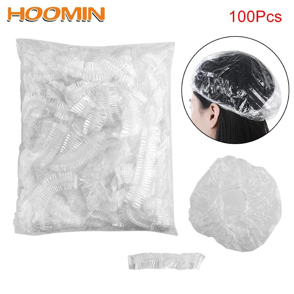 

100pcs/set Disposable Shower Caps Bath Caps Household Merchandises Bathroom Products One-Off Elastic Shower Hat Clear Hair Salon