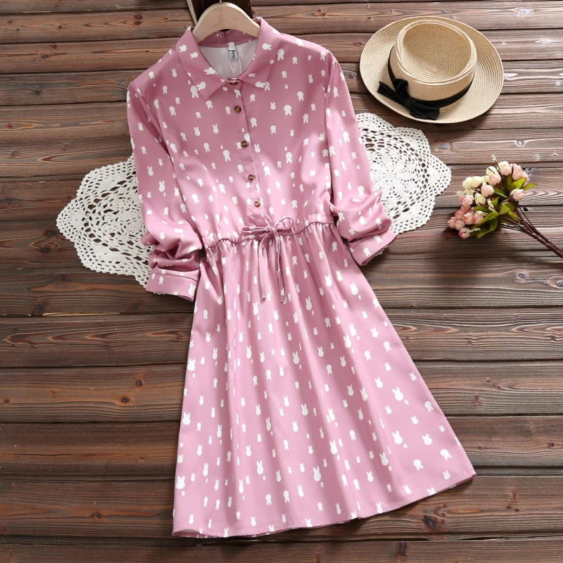 

Women Long Sleeved Floral Print Vintage Dresses Blue,Pink Flower Vestidos S-XXL Japan Mori Girl Dress New Spring Autumn