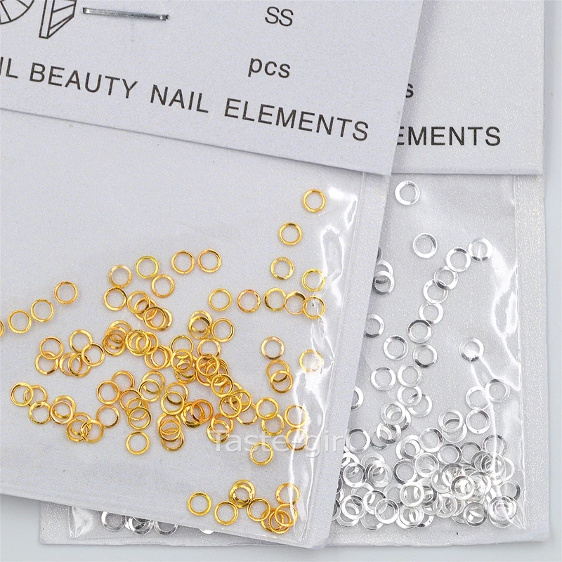 2 packs gold silver 3d metal hollow round For Nail Art Tips Decoration