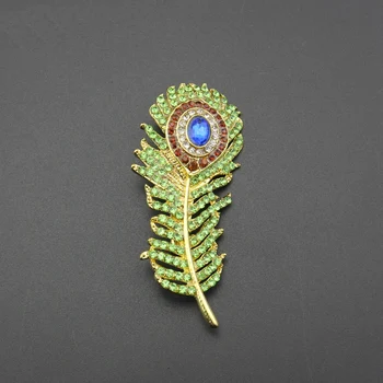 

50pc/lot 65mm Rhinestone Peacock Feather Brooch Decorative Jewelry Crystal Pin
