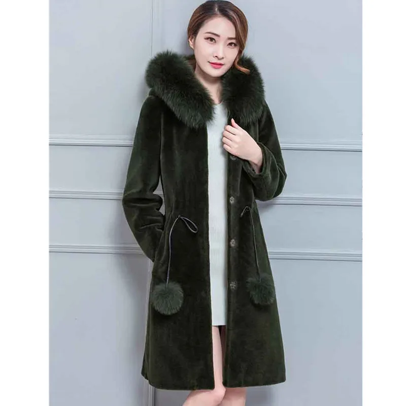 Dark green YAGENZ продукт меховой воротник с капюшоном имитация мех ягненка женская одежда Высокое качество мех пальто женские зимние куртки большой размер 588 - Цвет: Dark green