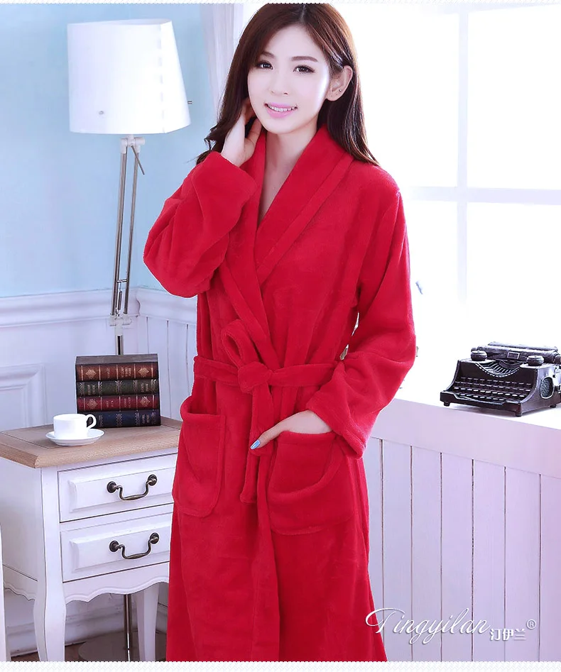 Lady Coral Fleece Bathrobes Women's Winter Flannel Pajamas Adult Men's Winter Warm Sleep Robe Coral Fleece Couples Homwear D2090