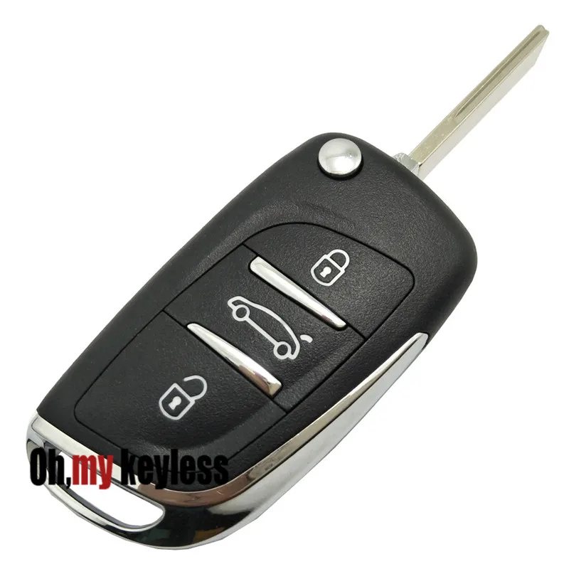 

Modified flip remote control key case for peugeot 107 207 307 407 408 keyless entry key shell 3 button