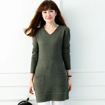 

JECH winter new slim warm women's V-neck sweater cashmere knit women's sweaters and pullovers fashion long women's pullover