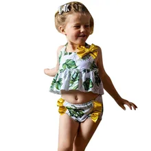 Yangmaile/Детские купальники с принтами цветов для маленьких девочек; бикини пляжный купальник с бантом; комплект Y